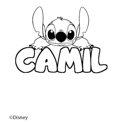 Coloriage pr&eacute;nom CAMIL - d&eacute;cor Stitch