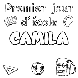 Coloriage prénom CAMILA - décor Premier jour d'école