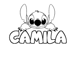 Coloriage prénom CAMILA - décor Stitch