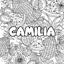 Coloriage pr&eacute;nom CAMILIA - d&eacute;cor Mandala fruits