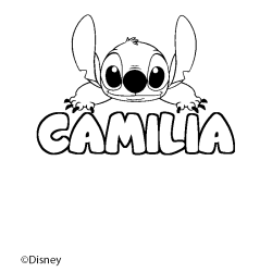 Coloriage pr&eacute;nom CAMILIA - d&eacute;cor Stitch