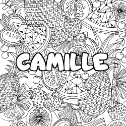 Coloriage prénom CAMILLE - décor Mandala fruits