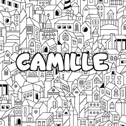 Coloriage prénom CAMILLE - décor Ville