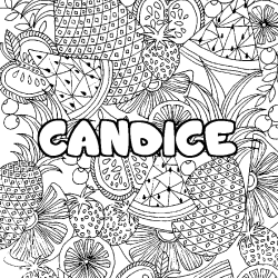 Coloriage prénom CANDICE - décor Mandala fruits