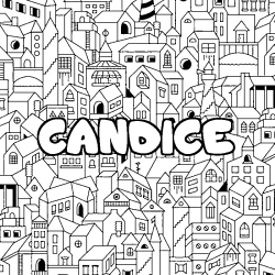 Coloriage prénom CANDICE - décor Ville