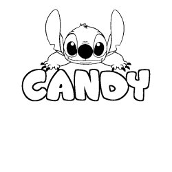 Coloriage prénom CANDY - décor Stitch