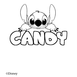 Coloriage pr&eacute;nom CANDY - d&eacute;cor Stitch