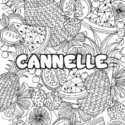 Coloriage prénom CANNELLE - décor Mandala fruits