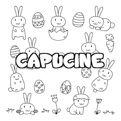 Coloriage pr&eacute;nom CAPUCINE - d&eacute;cor Paques