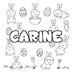 Coloriage pr&eacute;nom CARINE - d&eacute;cor Paques