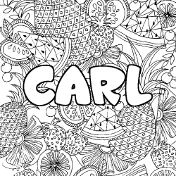 Coloriage pr&eacute;nom CARL - d&eacute;cor Mandala fruits