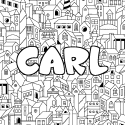 Coloriage pr&eacute;nom CARL - d&eacute;cor Ville