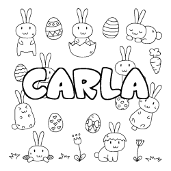 Coloriage prénom CARLA - décor Paques