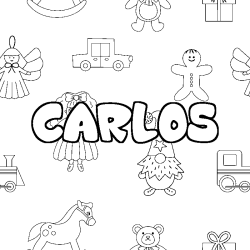 Coloriage prénom CARLOS - décor Jouets