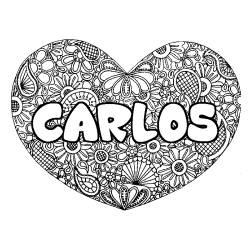 Coloriage pr&eacute;nom CARLOS - d&eacute;cor Mandala coeur