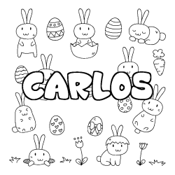 Coloriage prénom CARLOS - décor Paques