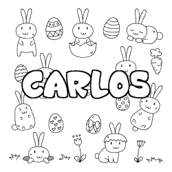 Coloriage pr&eacute;nom CARLOS - d&eacute;cor Paques