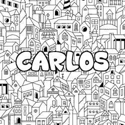 Coloriage prénom CARLOS - décor Ville