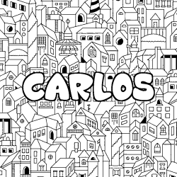 Coloriage pr&eacute;nom CARLOS - d&eacute;cor Ville