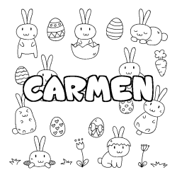 Coloriage pr&eacute;nom CARMEN - d&eacute;cor Paques