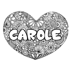 Coloriage pr&eacute;nom CAROLE - d&eacute;cor Mandala coeur