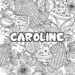 Coloriage prénom CAROLINE - décor Mandala fruits