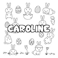 Coloriage prénom CAROLINE - décor Paques