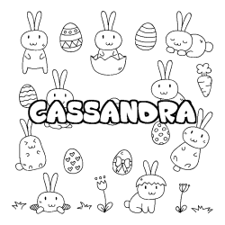 Coloriage prénom CASSANDRA - décor Paques