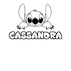 Coloriage prénom CASSANDRA - décor Stitch