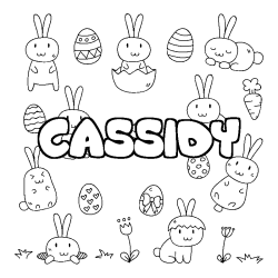 Coloriage prénom CASSIDY - décor Paques