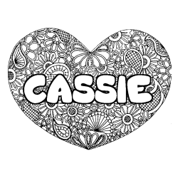 Coloriage pr&eacute;nom CASSIE - d&eacute;cor Mandala coeur