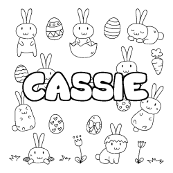 Coloriage pr&eacute;nom CASSIE - d&eacute;cor Paques