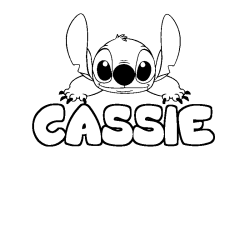 Coloriage prénom CASSIE - décor Stitch