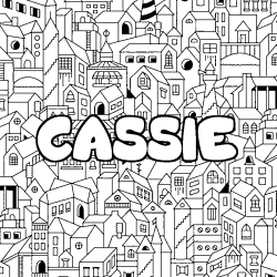 Coloriage prénom CASSIE - décor Ville
