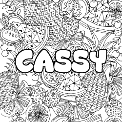 Coloriage pr&eacute;nom CASSY - d&eacute;cor Mandala fruits