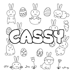 Coloriage pr&eacute;nom CASSY - d&eacute;cor Paques
