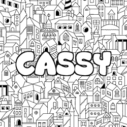 Coloriage pr&eacute;nom CASSY - d&eacute;cor Ville