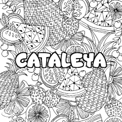 Coloriage prénom CATALEYA - décor Mandala fruits