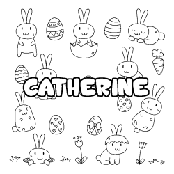 Coloriage pr&eacute;nom CATHERINE - d&eacute;cor Paques