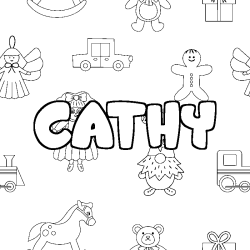 Coloriage pr&eacute;nom CATHY - d&eacute;cor Jouets