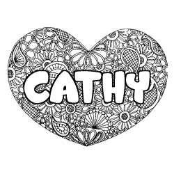 Coloriage prénom CATHY - décor Mandala coeur