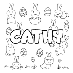 Coloriage prénom CATHY - décor Paques