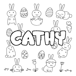Coloriage pr&eacute;nom CATHY - d&eacute;cor Paques