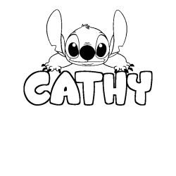 Coloriage prénom CATHY - décor Stitch