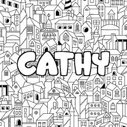 Coloriage prénom CATHY - décor Ville