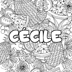 Coloriage prénom CÉCILE - décor Mandala fruits