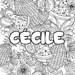 Coloriage pr&eacute;nom C&Eacute;CILE - d&eacute;cor Mandala fruits