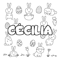 Coloriage pr&eacute;nom C&Eacute;CILIA - d&eacute;cor Paques