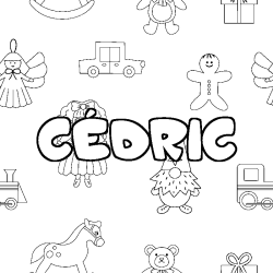 Coloriage pr&eacute;nom C&Eacute;DRIC - d&eacute;cor Jouets
