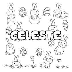 Coloriage pr&eacute;nom CELESTE - d&eacute;cor Paques